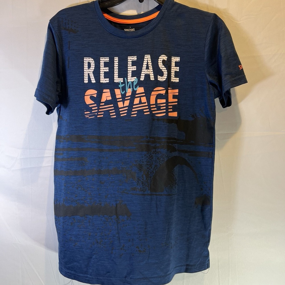 Spalding Boys XLarge 18 Shirt Blue Athletic Release The Savage Polyester Sports